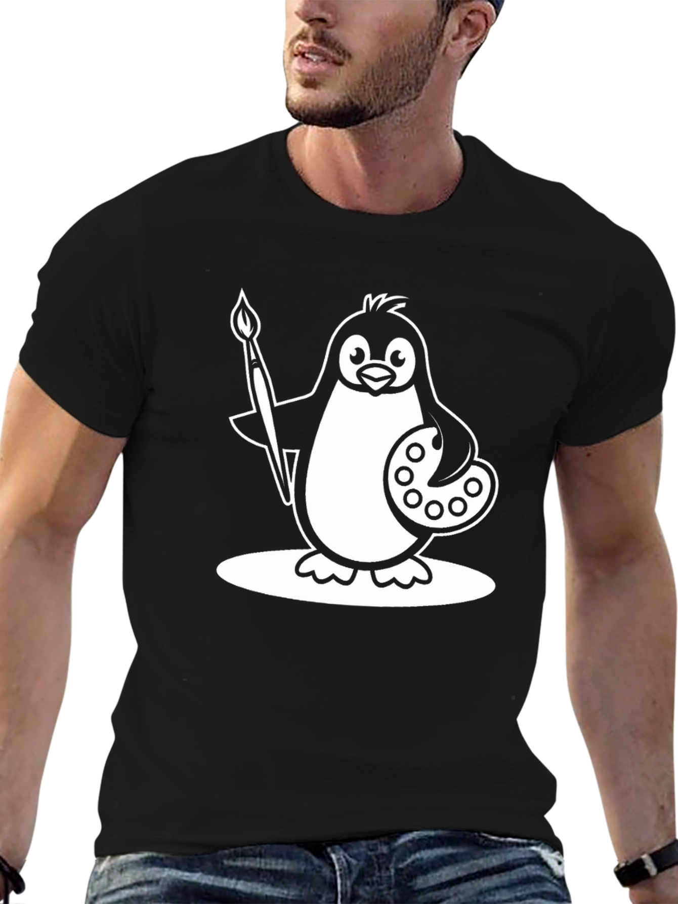 Penguin Artist Graphic T-Shirt - Black Cotton Tee