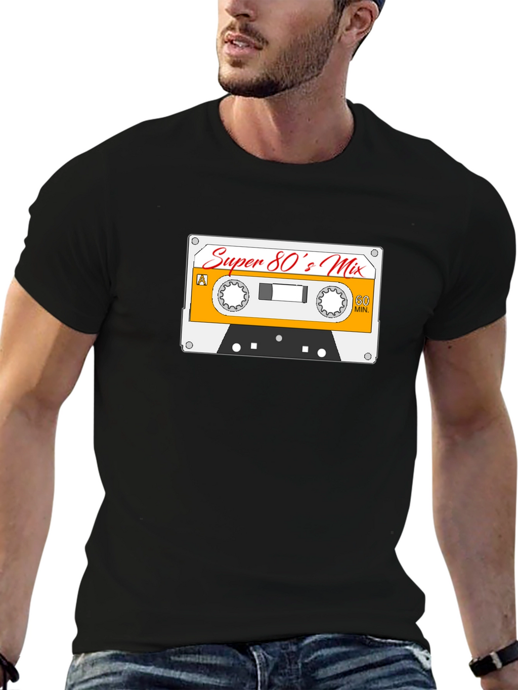 Super 80s Mix Black T-Shirt - Retro Cassette Design