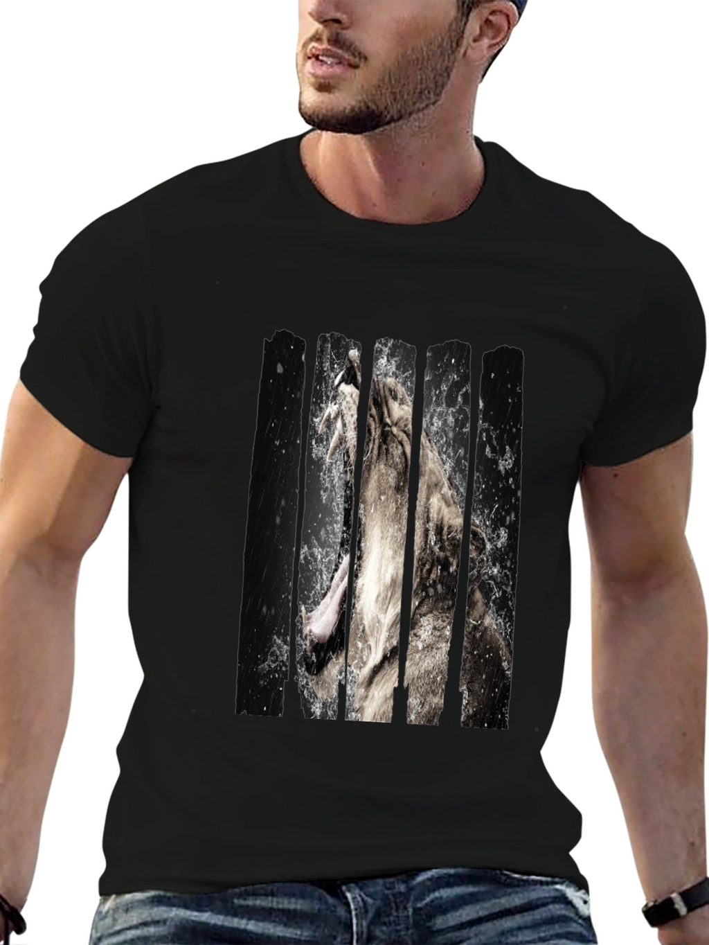 Lion Graphic Print Black Tee