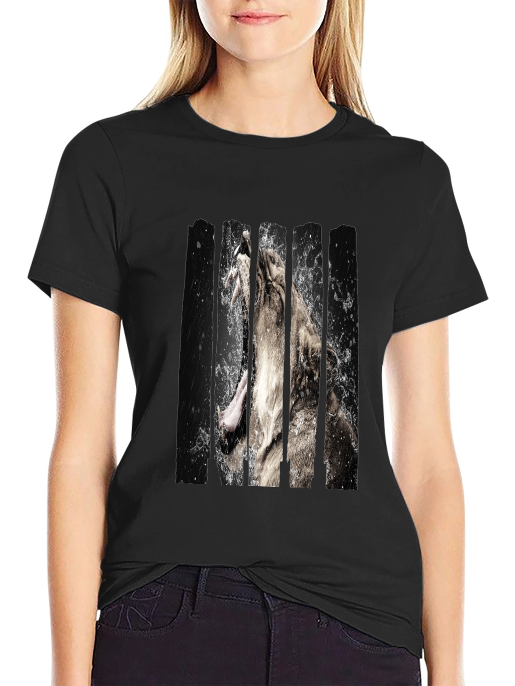 Lion Graphic Print Black Tee
