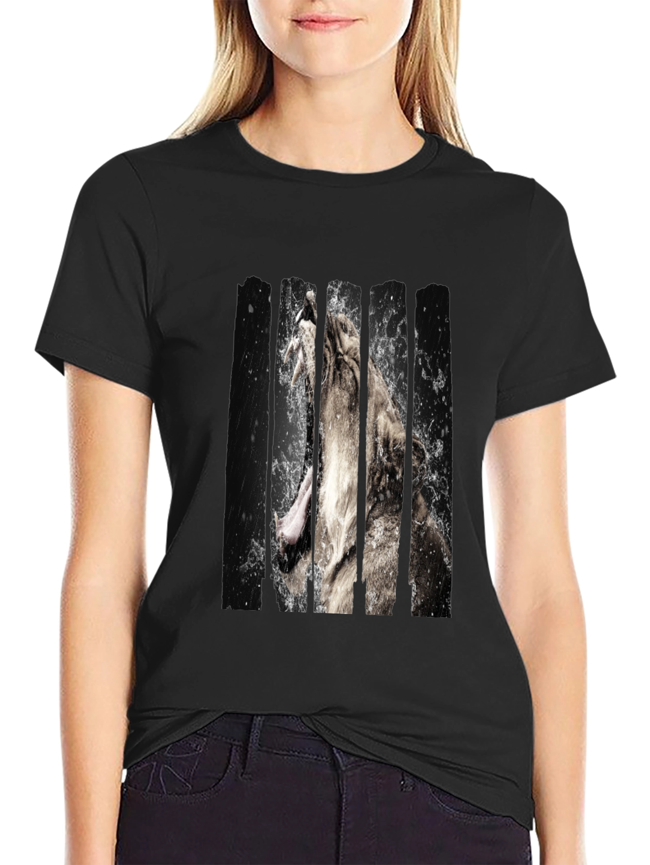 Lion Graphic Print Black Tee
