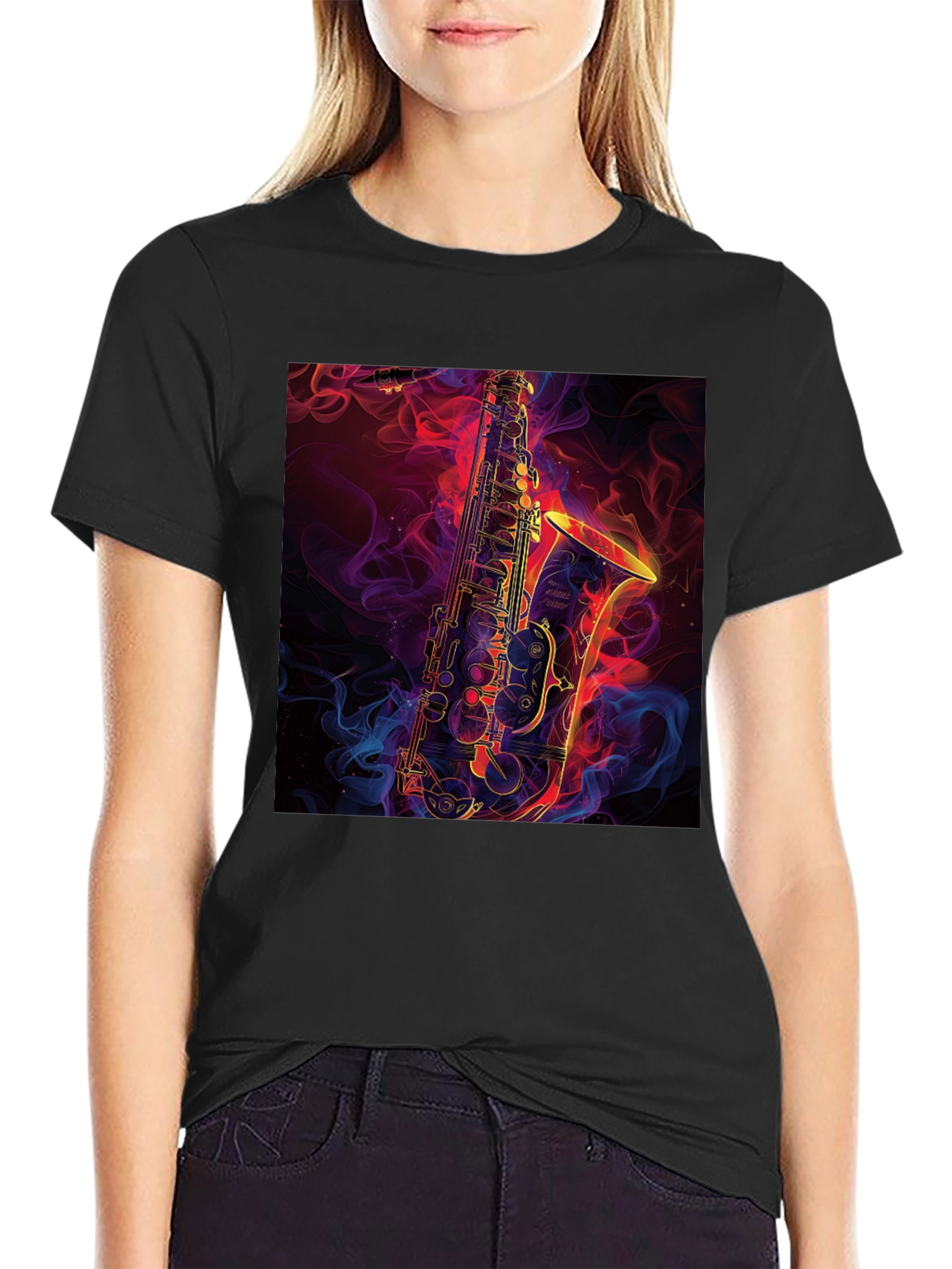 Saxophone Graphic Black T-Shirt - Musical Style