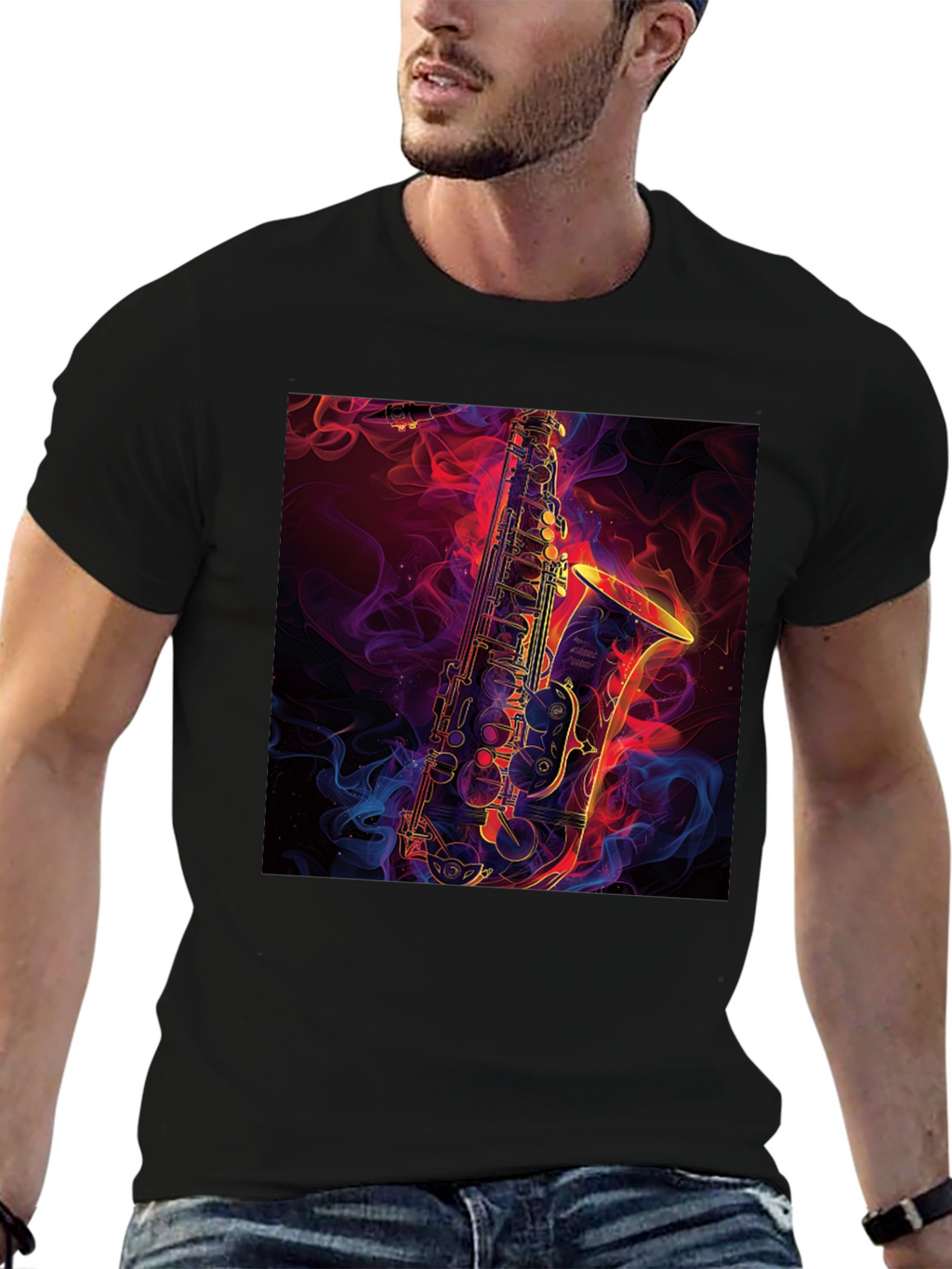 Saxophone Graphic Black T-Shirt - Musical Style