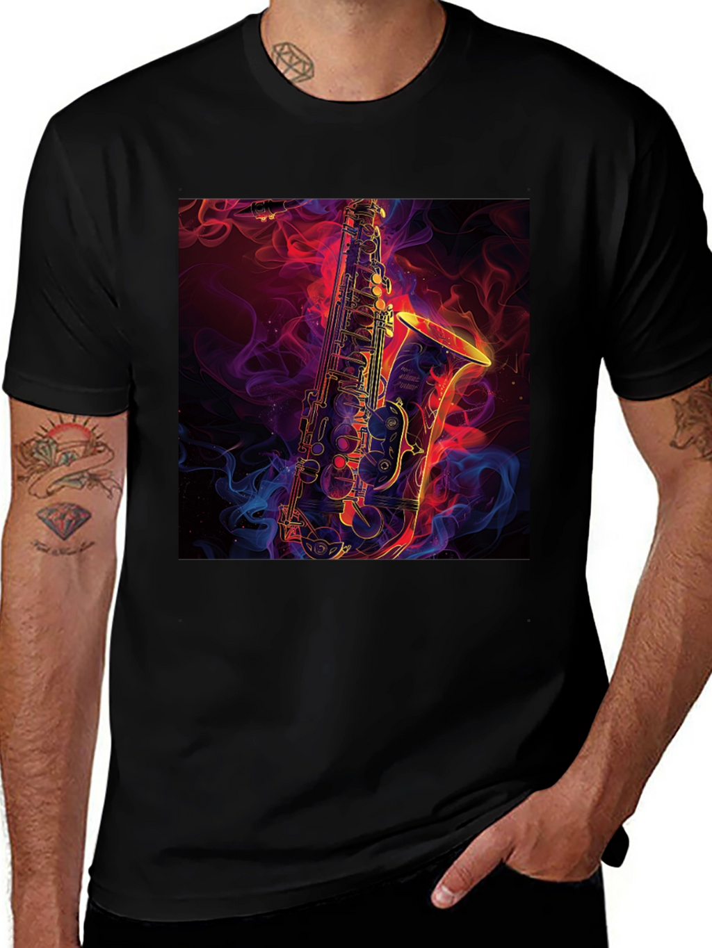 Saxophone Graphic Black T-Shirt - Musical Style