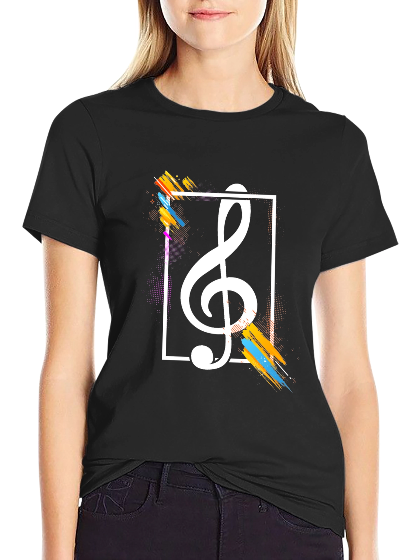 Stylish Music Note Graphic Tee - Black Cotton T-Shirt