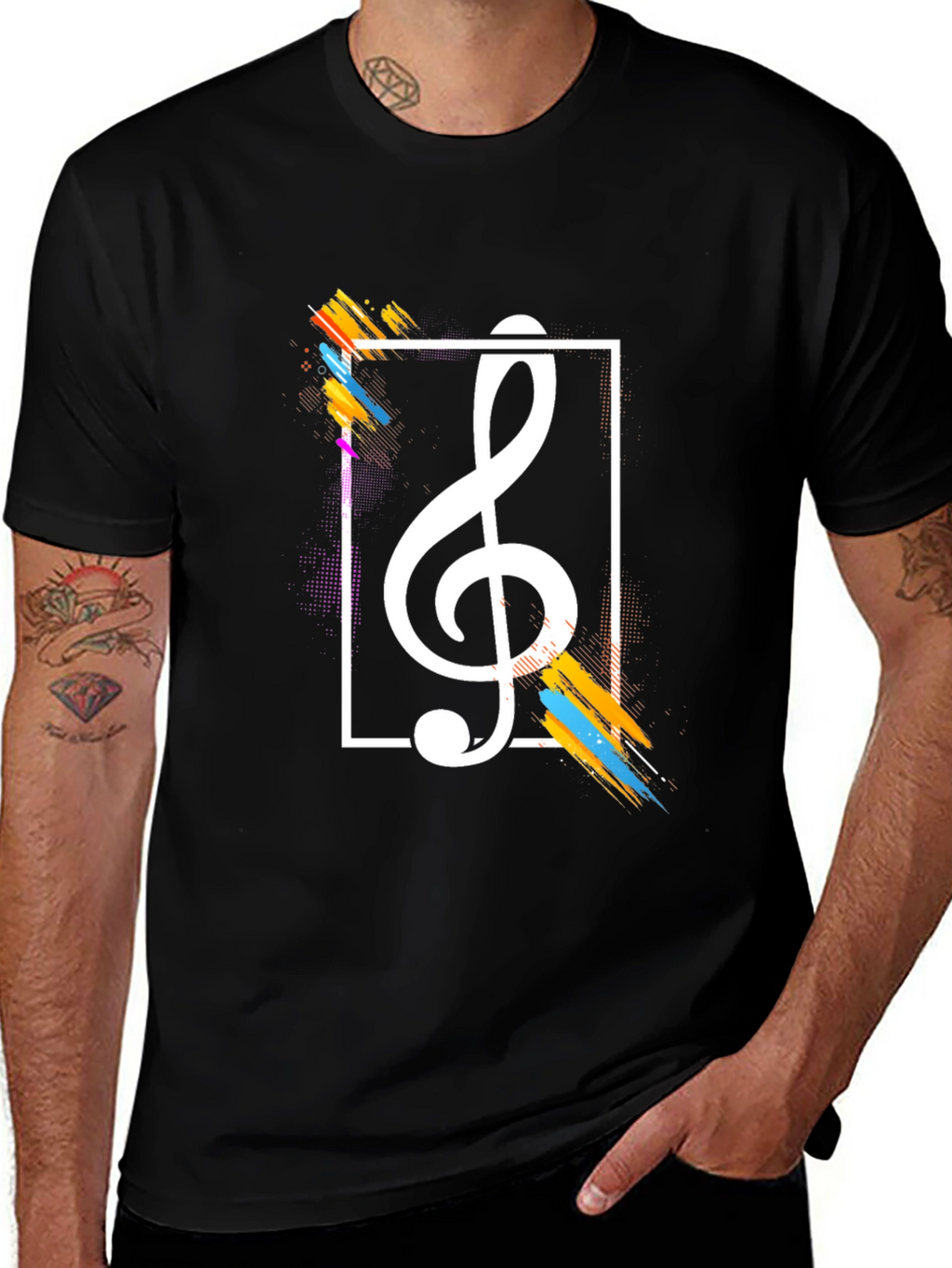 Stylish Music Note Graphic Tee - Black Cotton T-Shirt