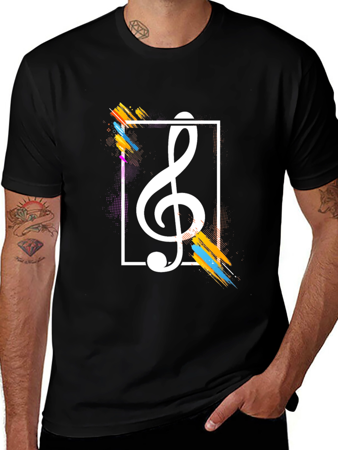 Stylish Music Note Graphic Tee - Black Cotton T-Shirt