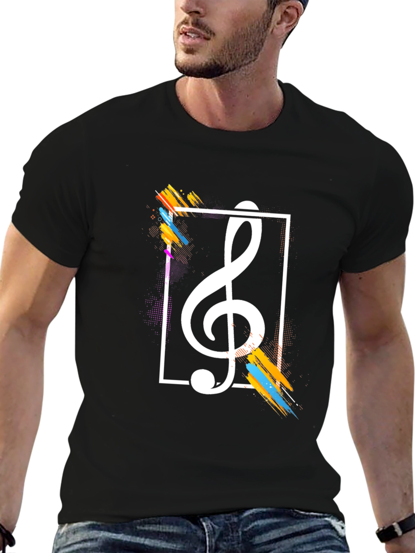 Stylish Music Note Graphic Tee - Black Cotton T-Shirt