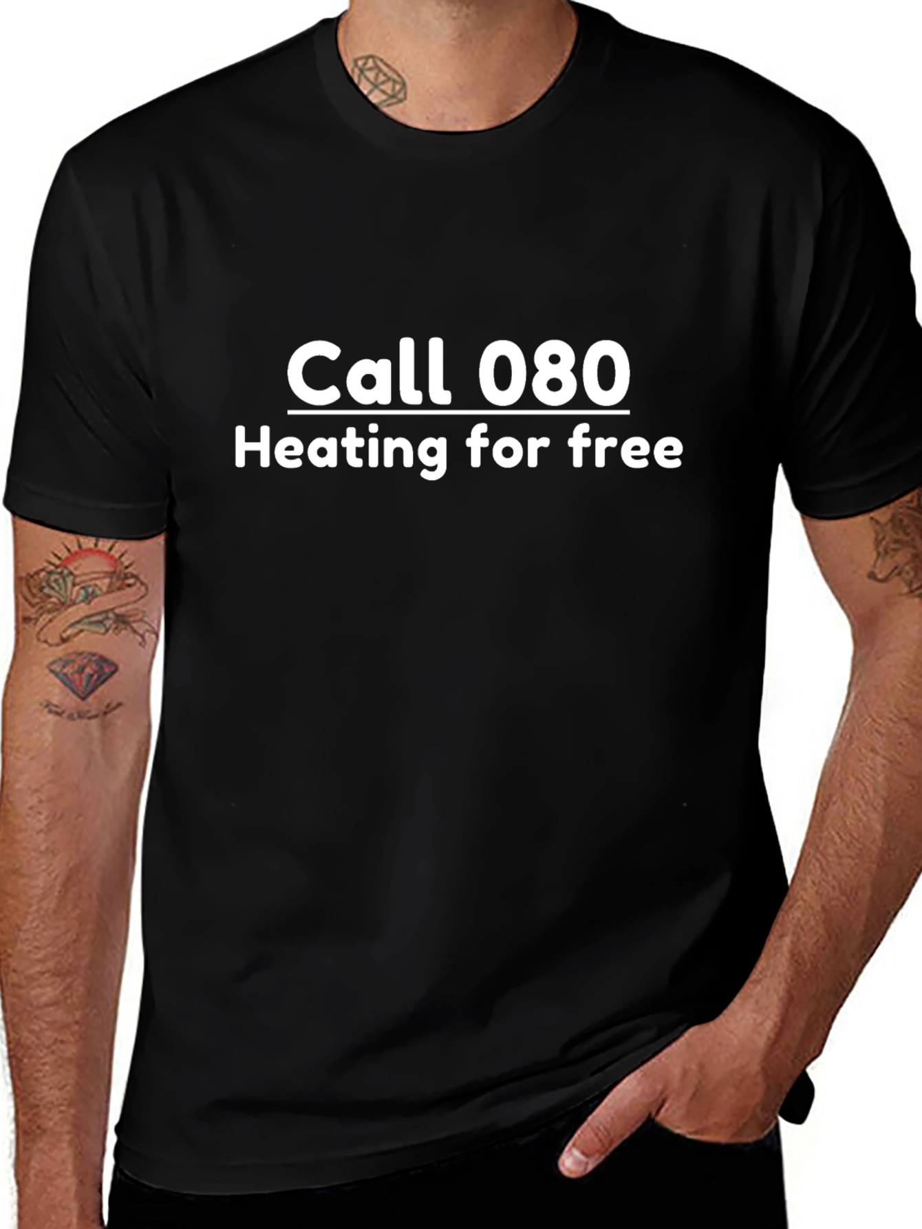 Call 080 Heating For Free Black T-Shirt