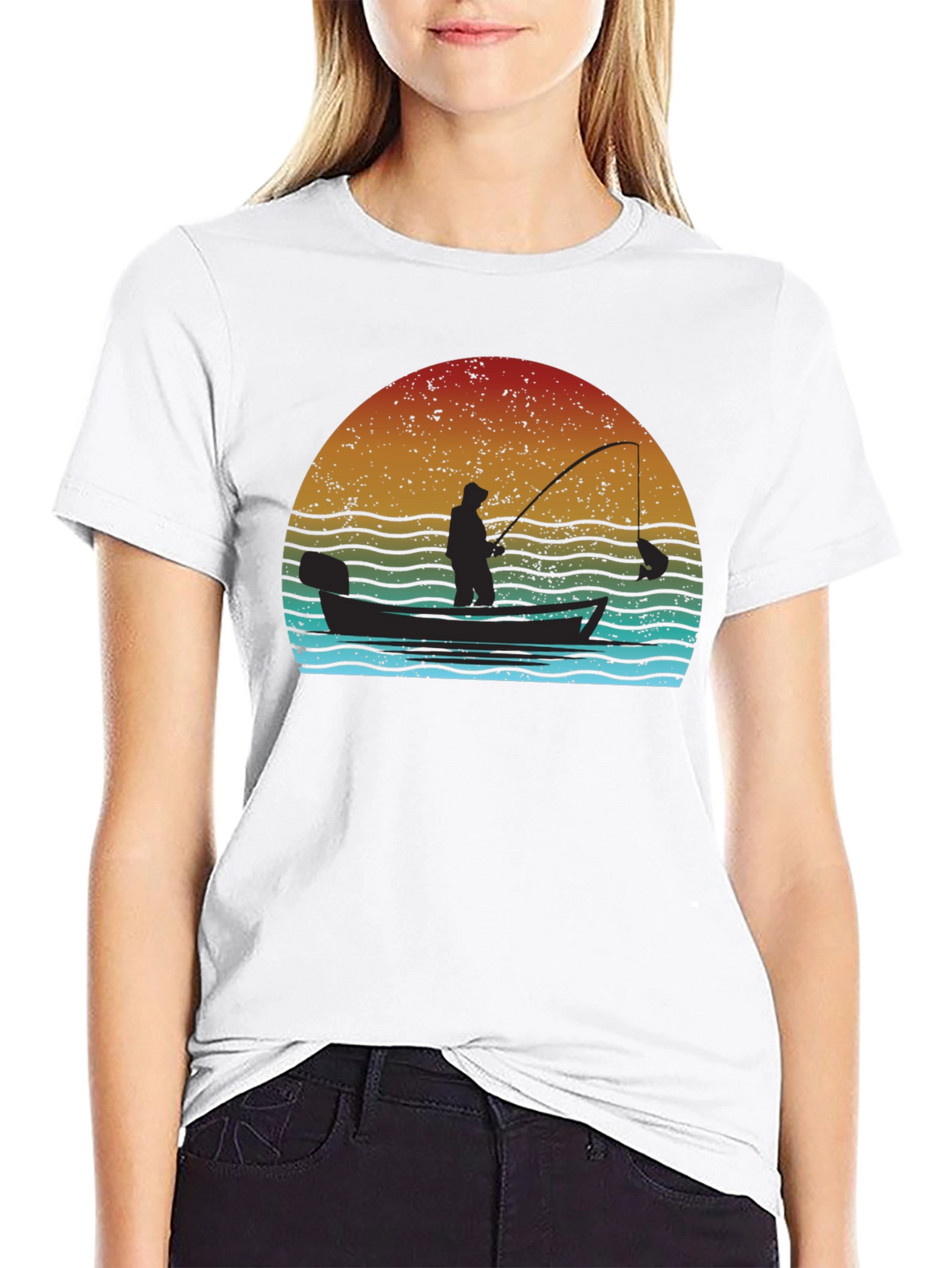 Vintage Fishing T-Shirt - Fisherman at Sunset