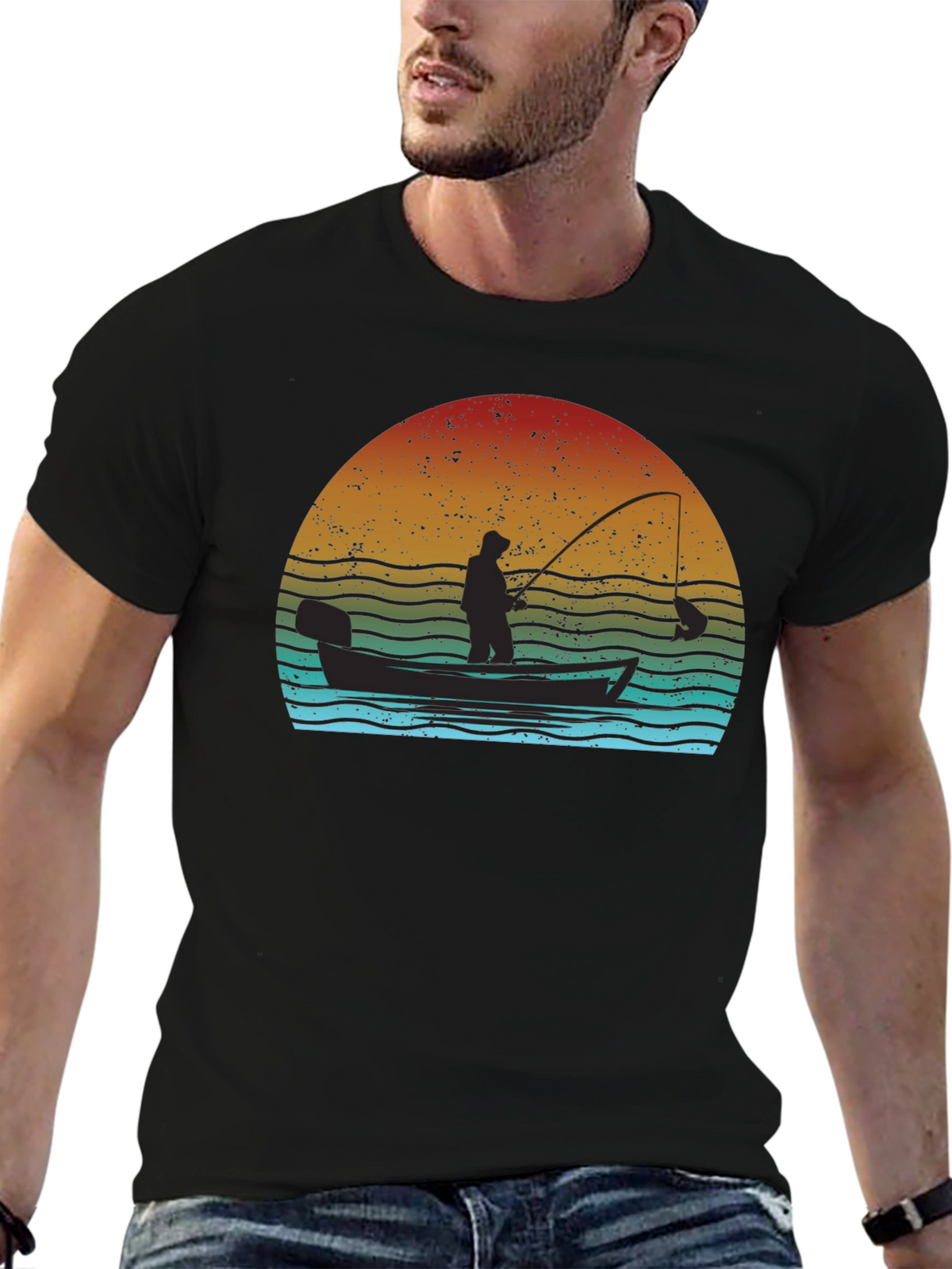 Vintage Fishing T-Shirt - Fisherman at Sunset