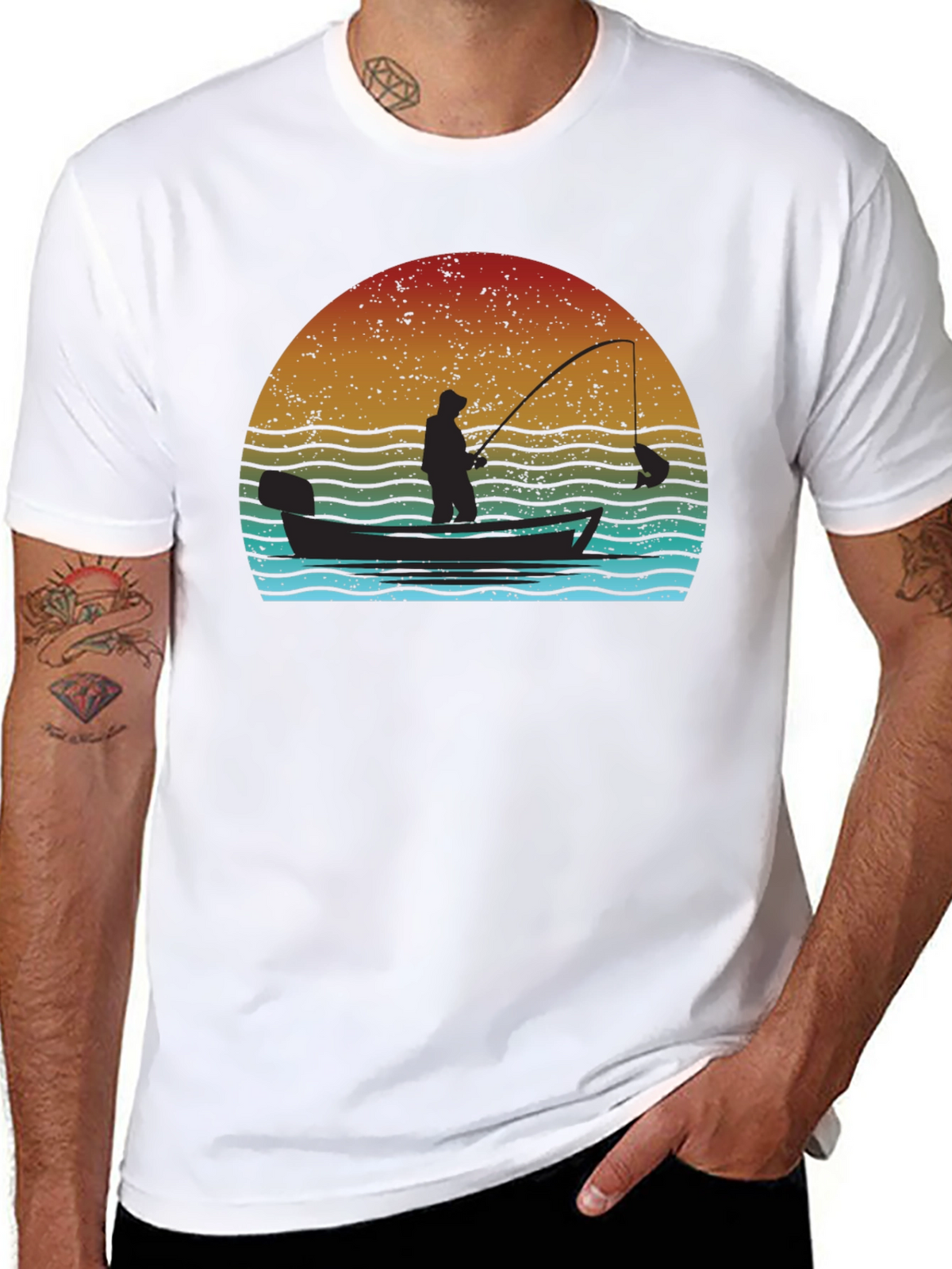 Vintage Fishing T-Shirt - Fisherman at Sunset