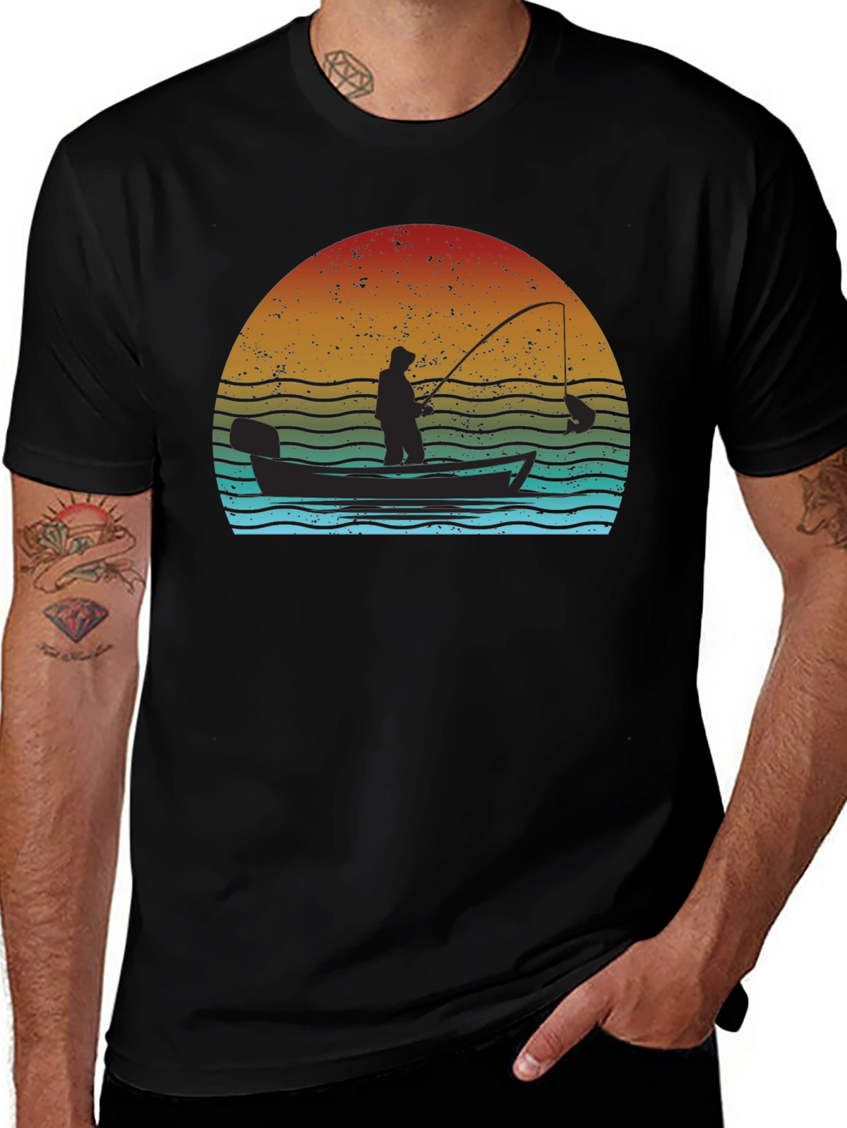 Vintage Fishing T-Shirt - Fisherman at Sunset
