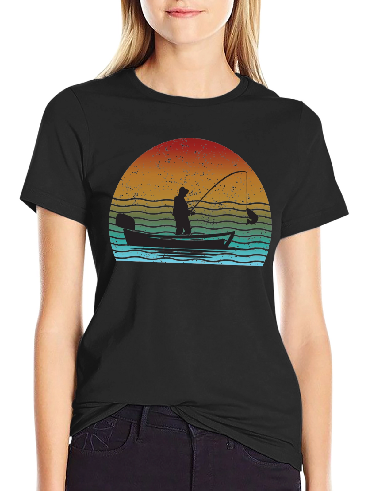 Vintage Fishing T-Shirt - Fisherman at Sunset