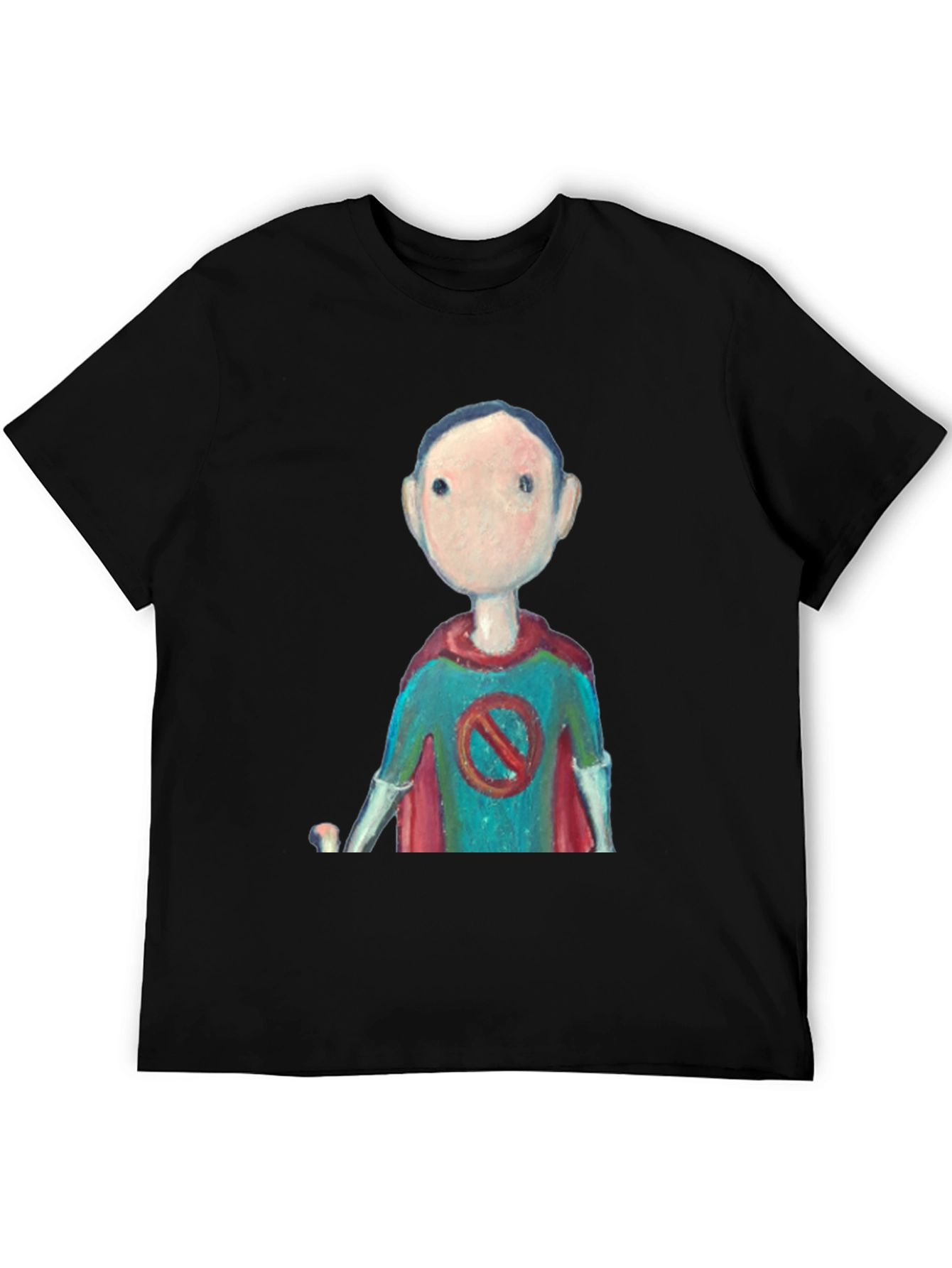 Superhero Cartoon Graphic Tee - Black Casual T-Shirt