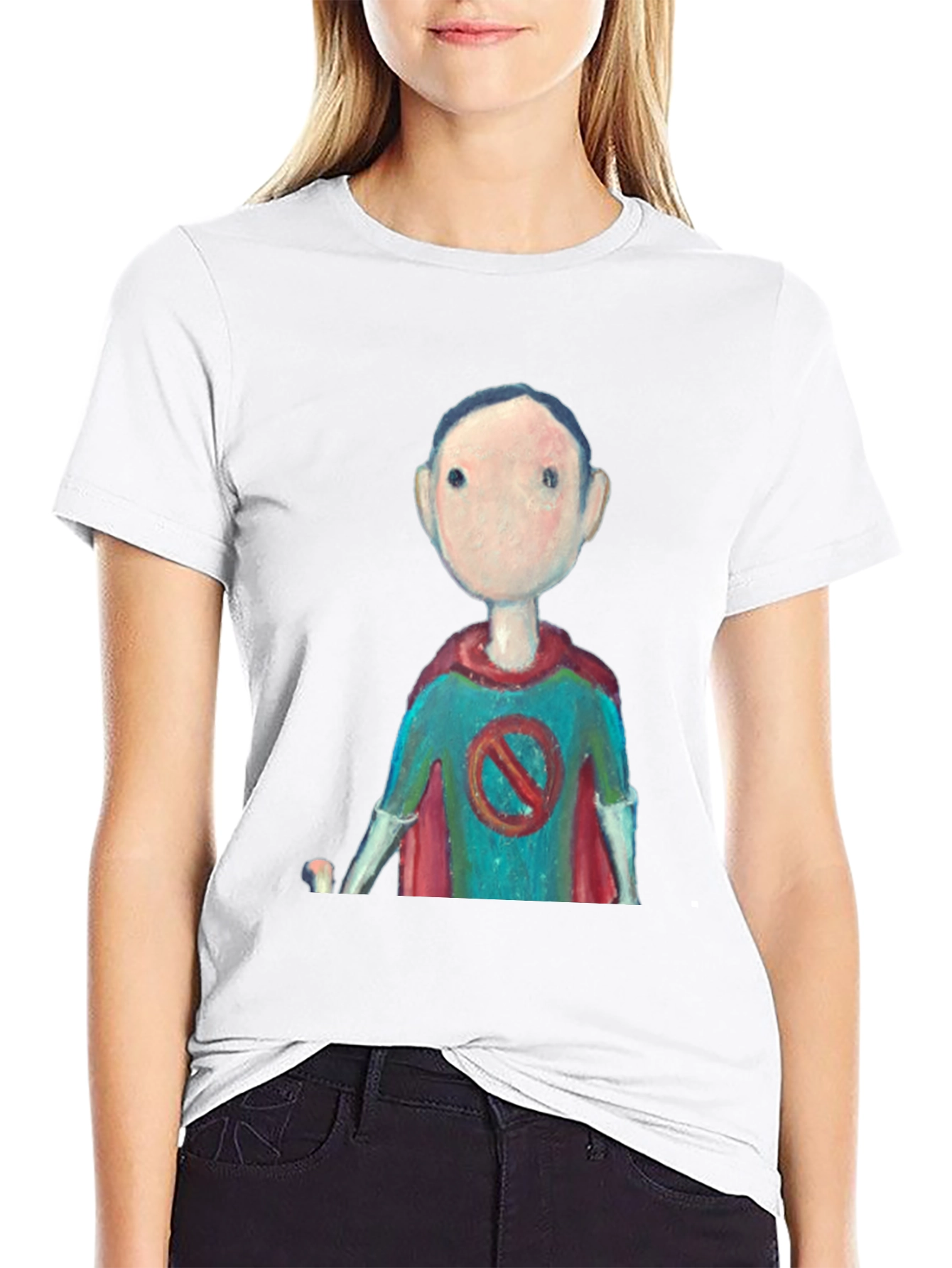 Superhero Cartoon Graphic Tee - Black Casual T-Shirt