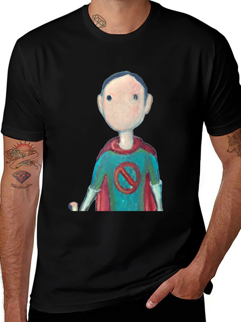 Superhero Cartoon Graphic Tee - Black Casual T-Shirt