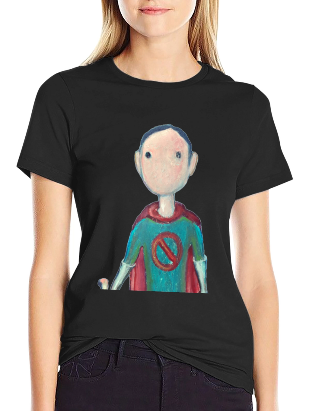 Superhero Cartoon Graphic Tee - Black Casual T-Shirt
