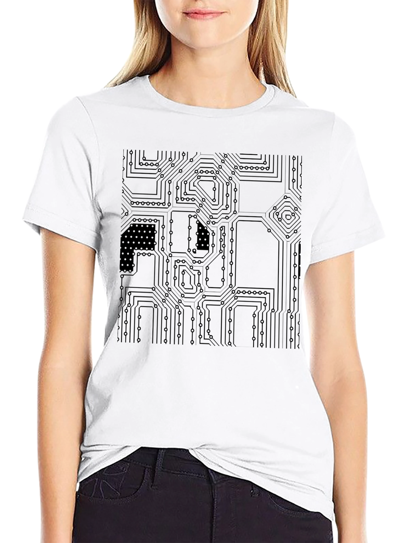 Circuit Board Graphic Print Black T-Shirt