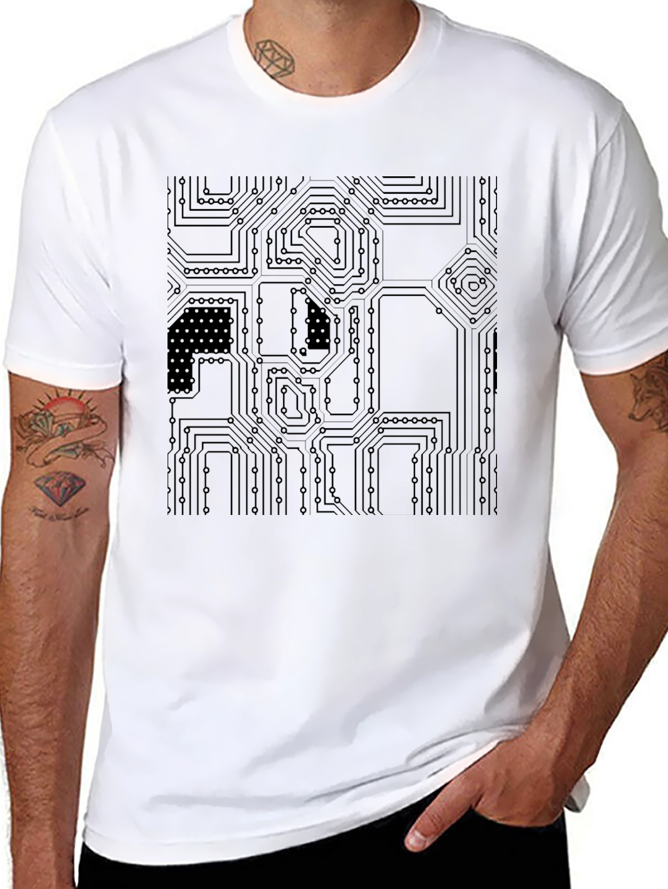 Circuit Board Graphic Print Black T-Shirt