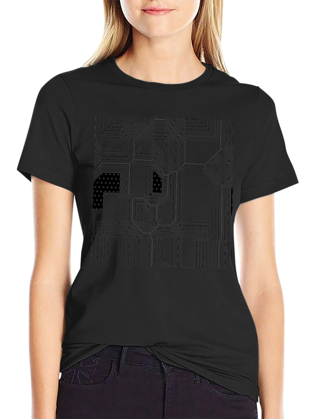 Circuit Board Graphic Print Black T-Shirt