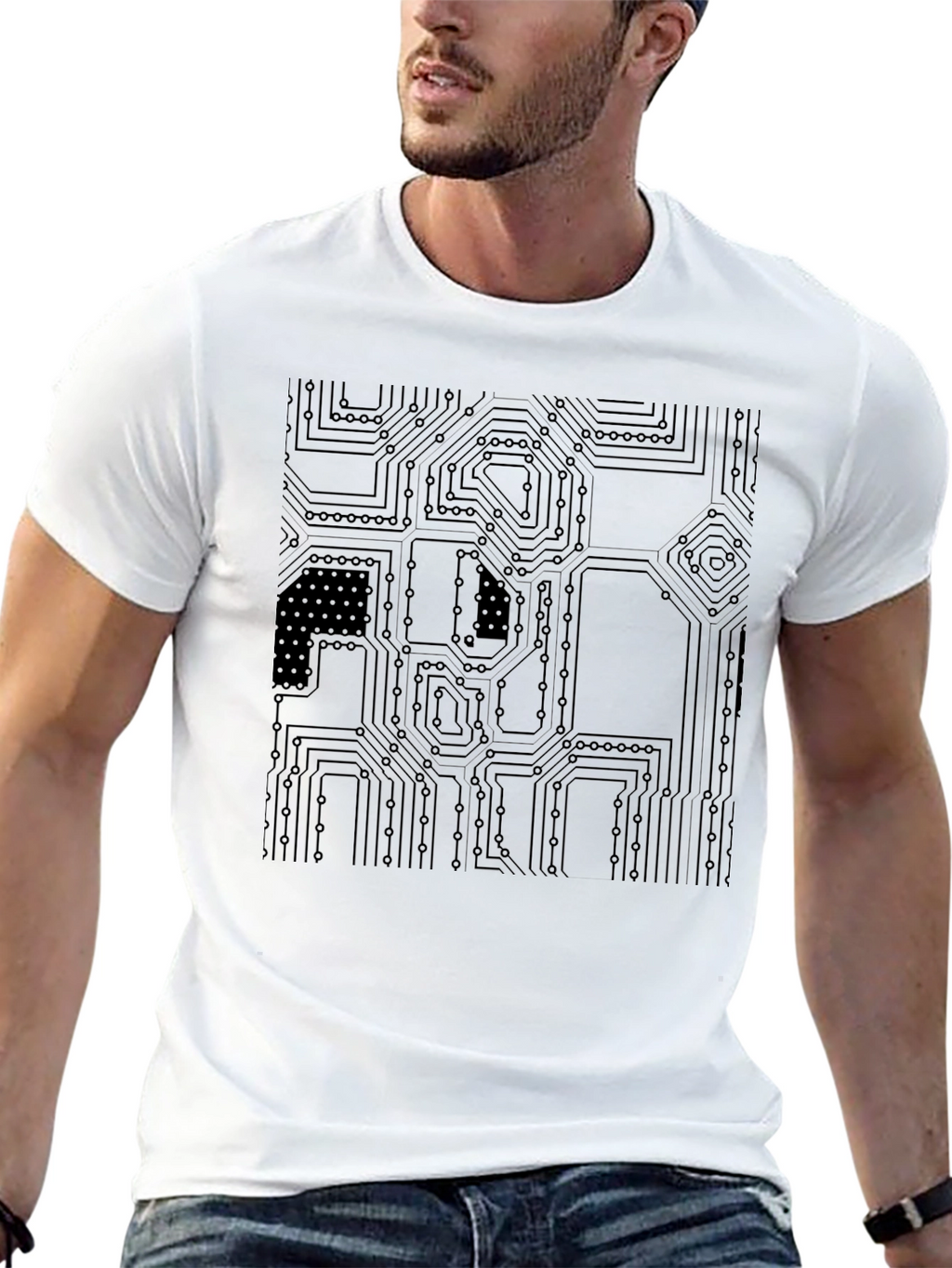 Circuit Board Graphic Print Black T-Shirt
