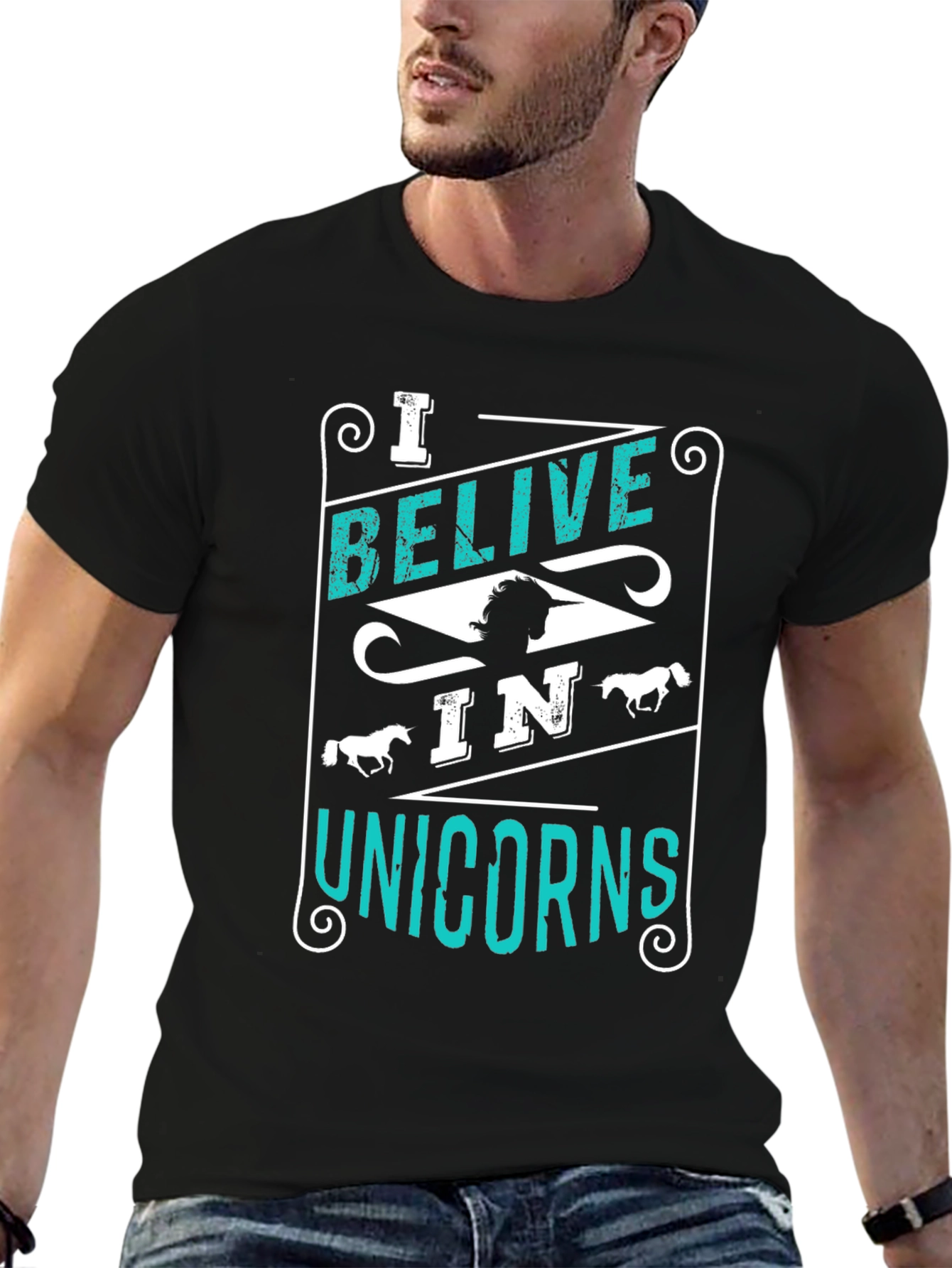 Believe in Unicorns Graphic Tee - Black Cotton Shirt