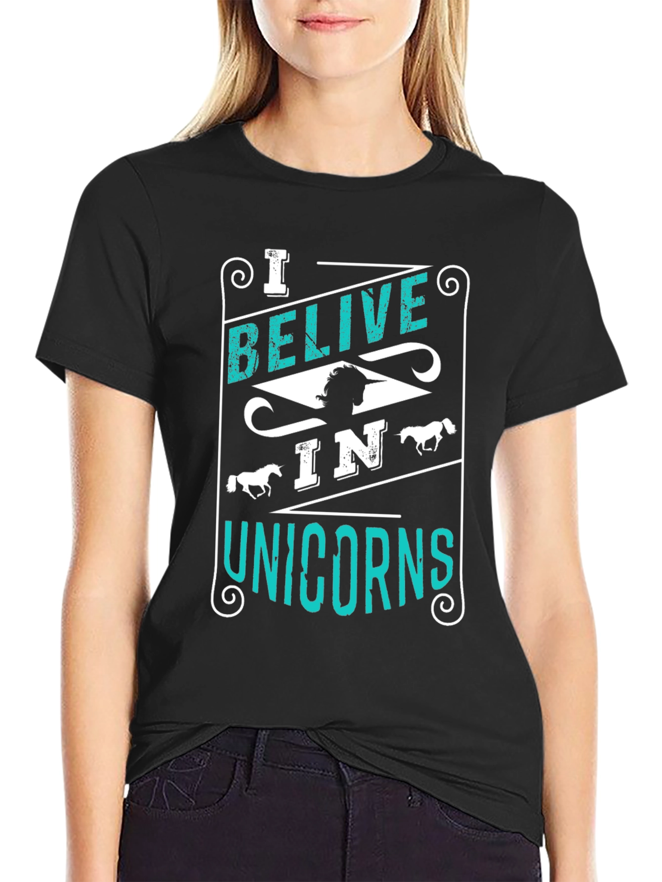 Believe in Unicorns Graphic Tee - Black Cotton Shirt