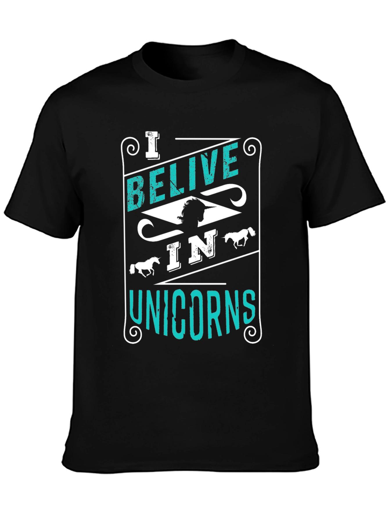 Believe in Unicorns Graphic Tee - Black Cotton Shirt