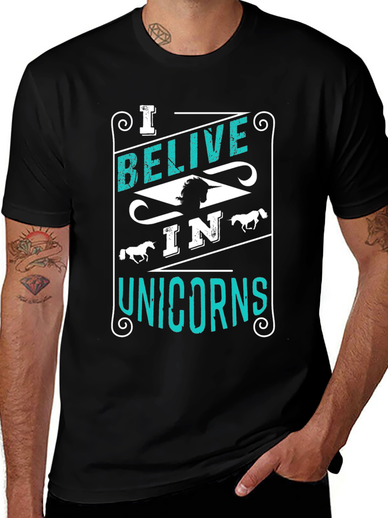 Believe in Unicorns Graphic Tee - Black Cotton Shirt