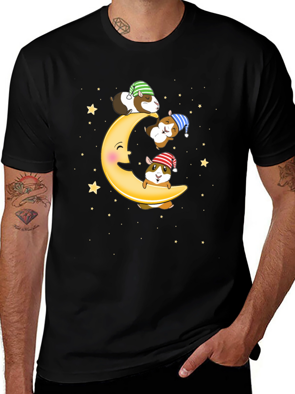 Guinea Pig Moon T-Shirt - Sleepy Celestial Design