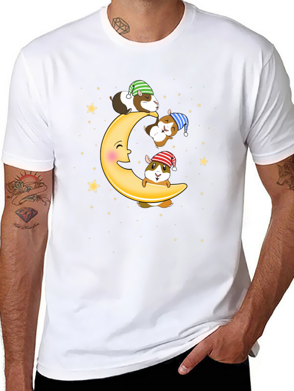 Guinea Pig Moon T-Shirt - Sleepy Celestial Design