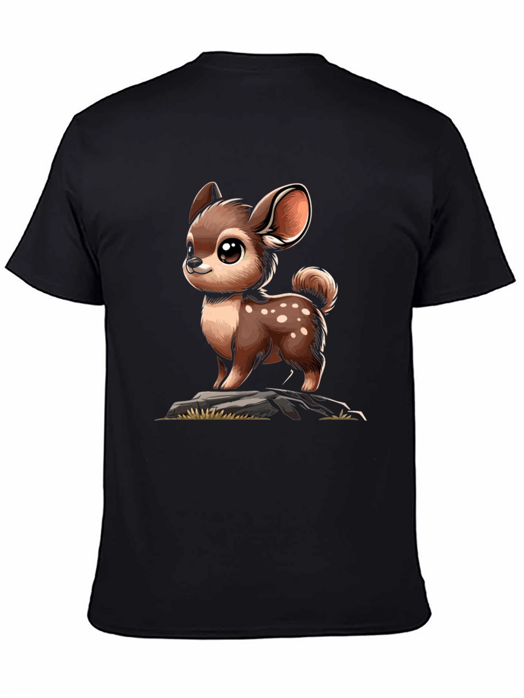 Cute Deer Cartoon Graphic Black T-Shirt