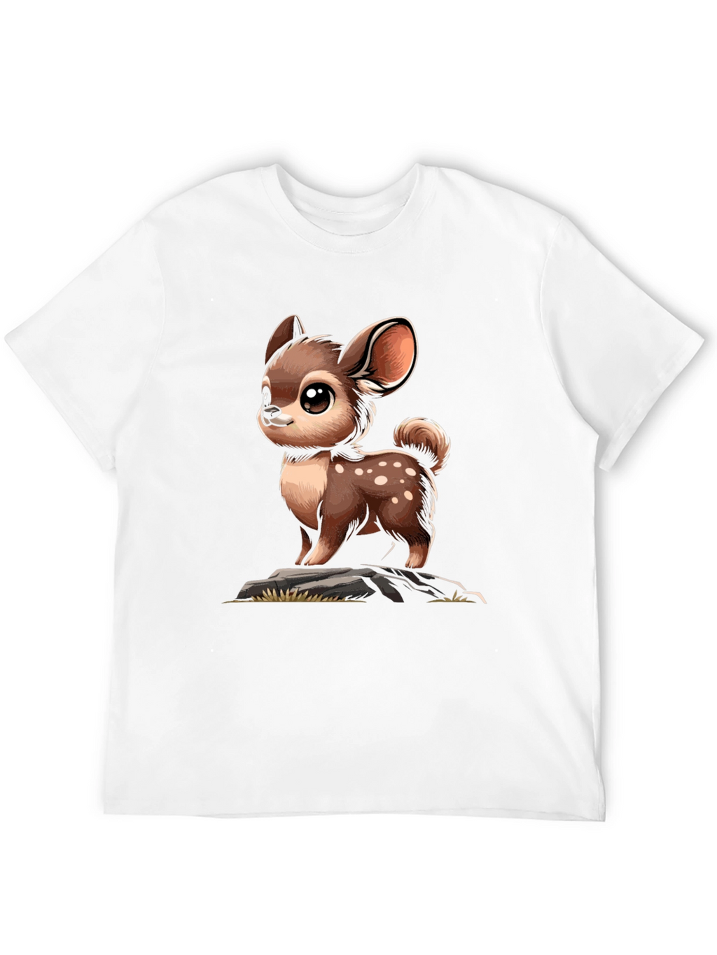 Cute Deer Cartoon Graphic Black T-Shirt