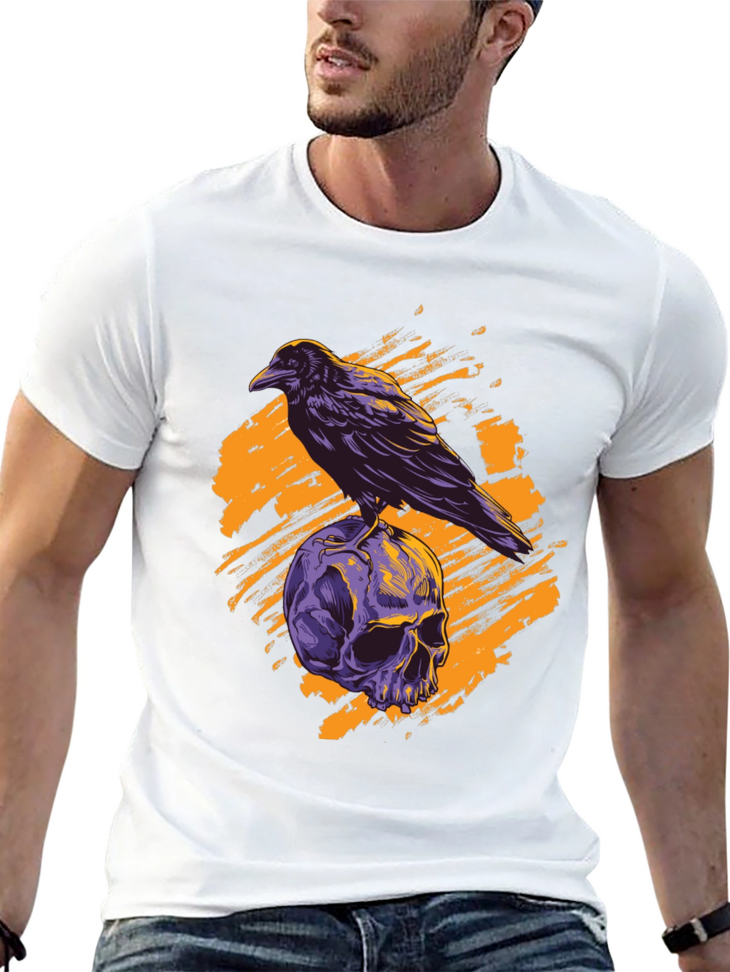 Raven Skull Graphic Tee - Gothic Style