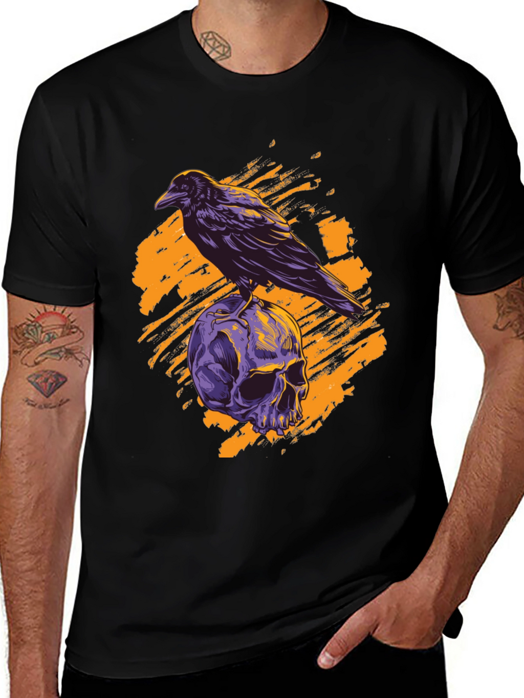 Raven Skull Graphic Tee - Gothic Style