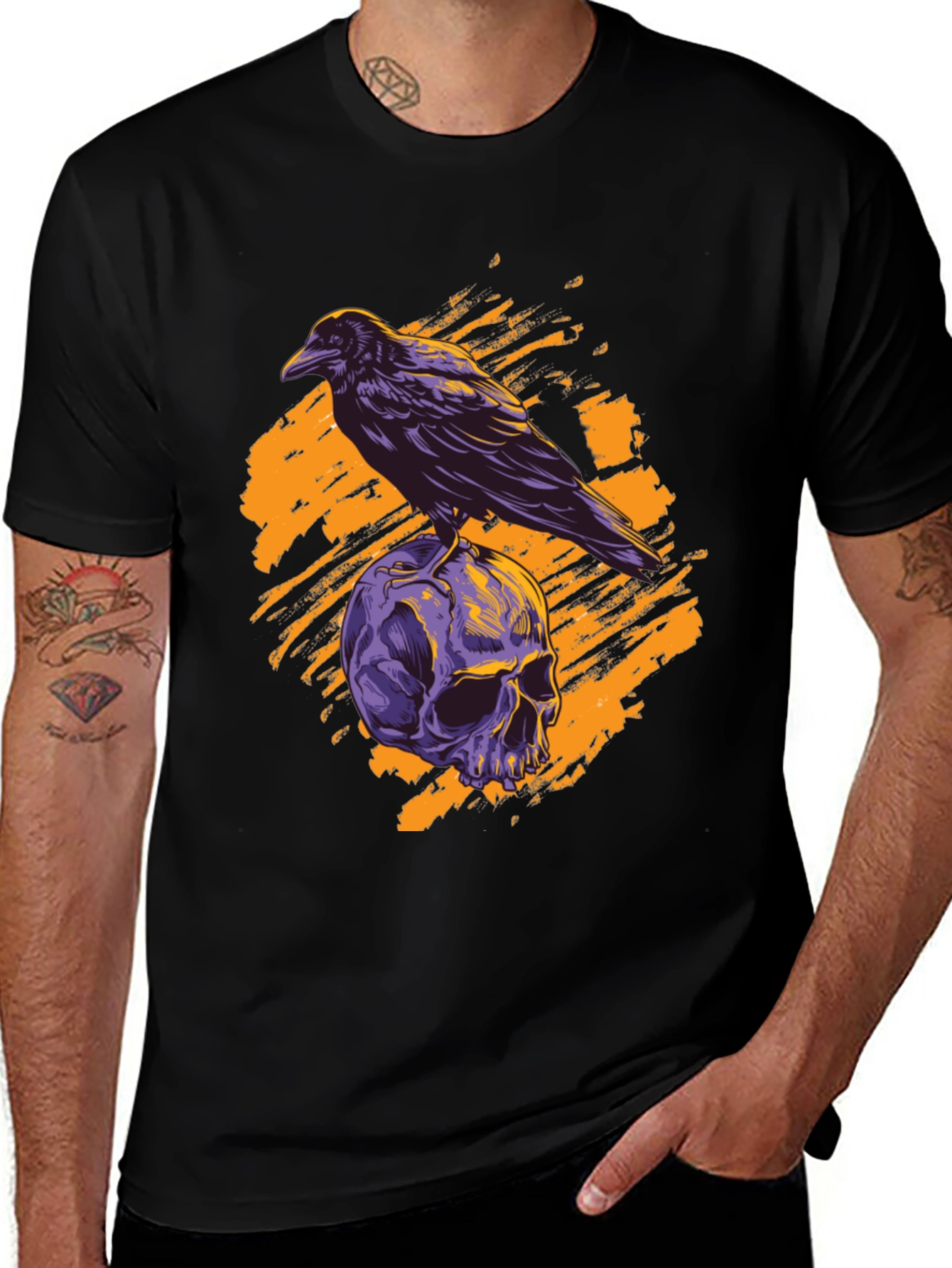 Raven Skull Graphic Tee - Gothic Style