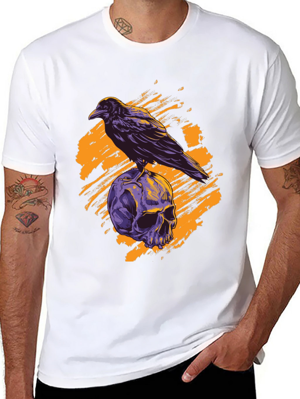 Raven Skull Graphic Tee - Gothic Style