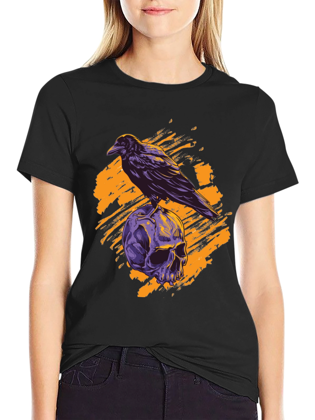 Raven Skull Graphic Tee - Gothic Style