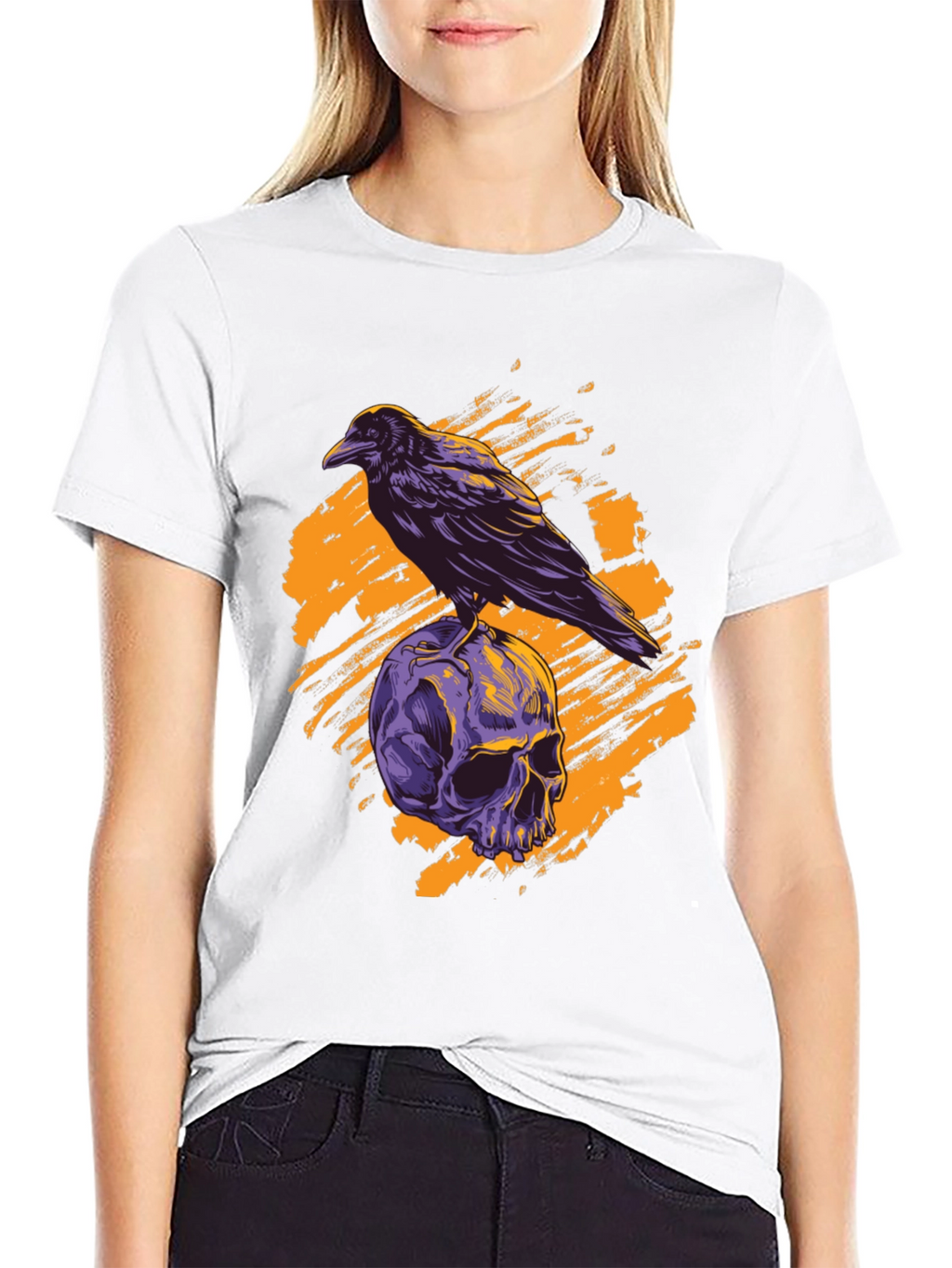 Raven Skull Graphic Tee - Gothic Style
