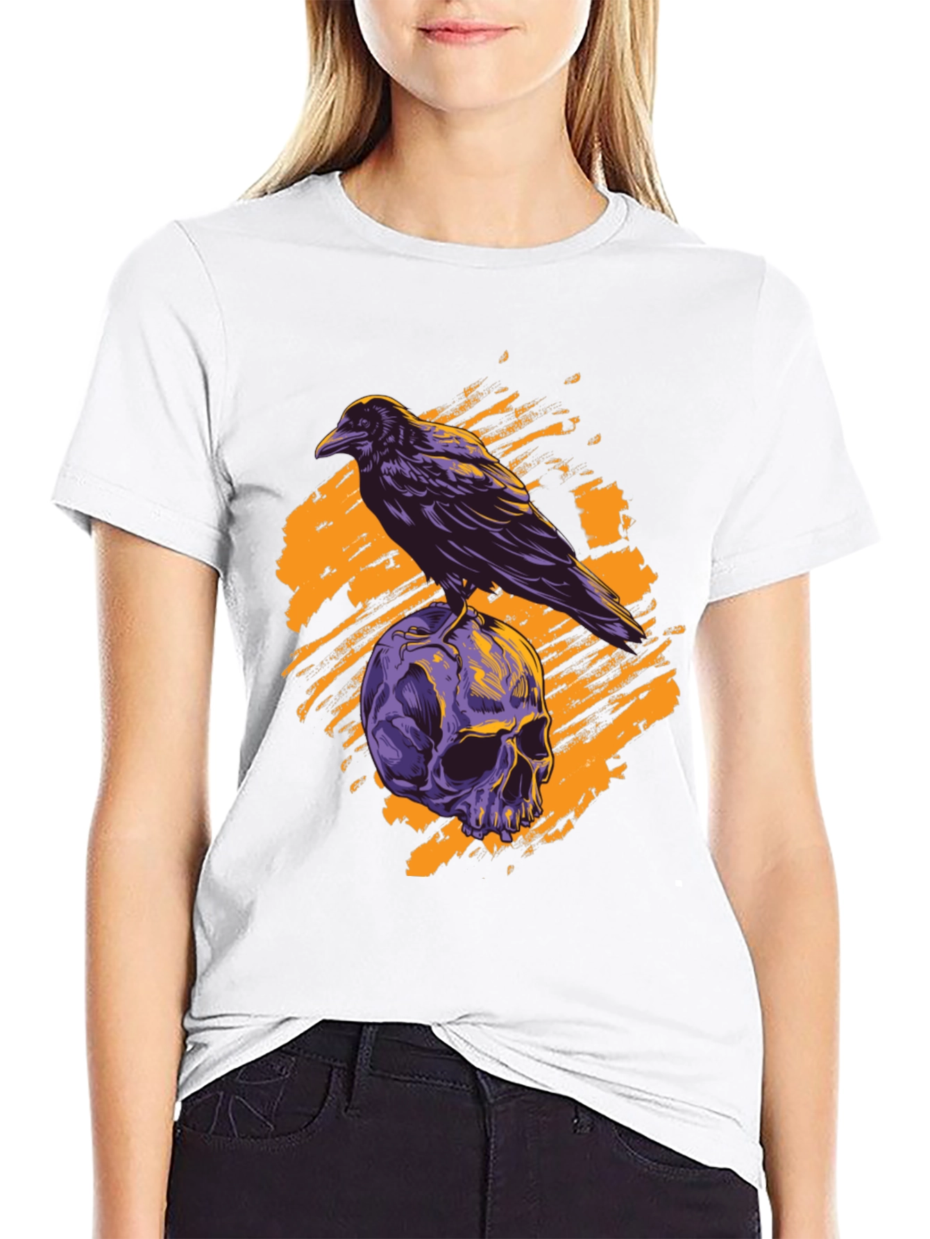 Raven Skull Graphic Tee - Gothic Style