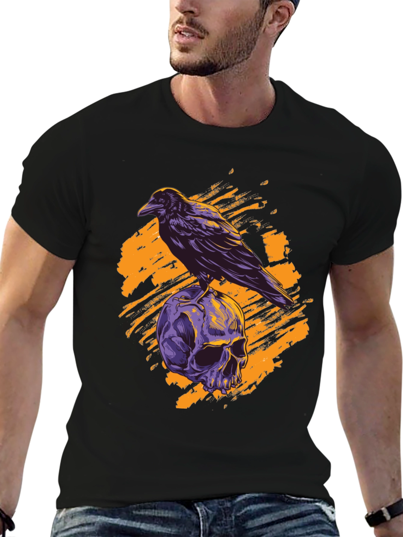 Raven Skull Graphic Tee - Gothic Style