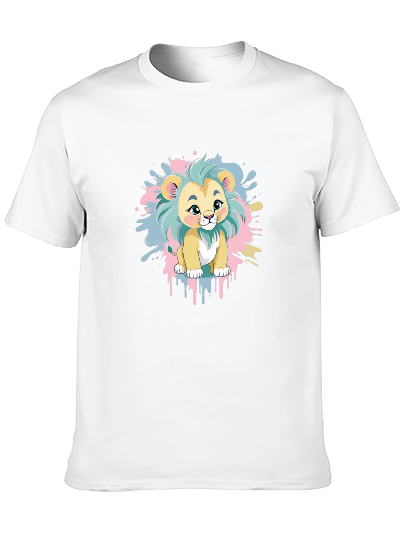 Cute Cartoon Lion Graphic Tee - Black Cotton Blend
