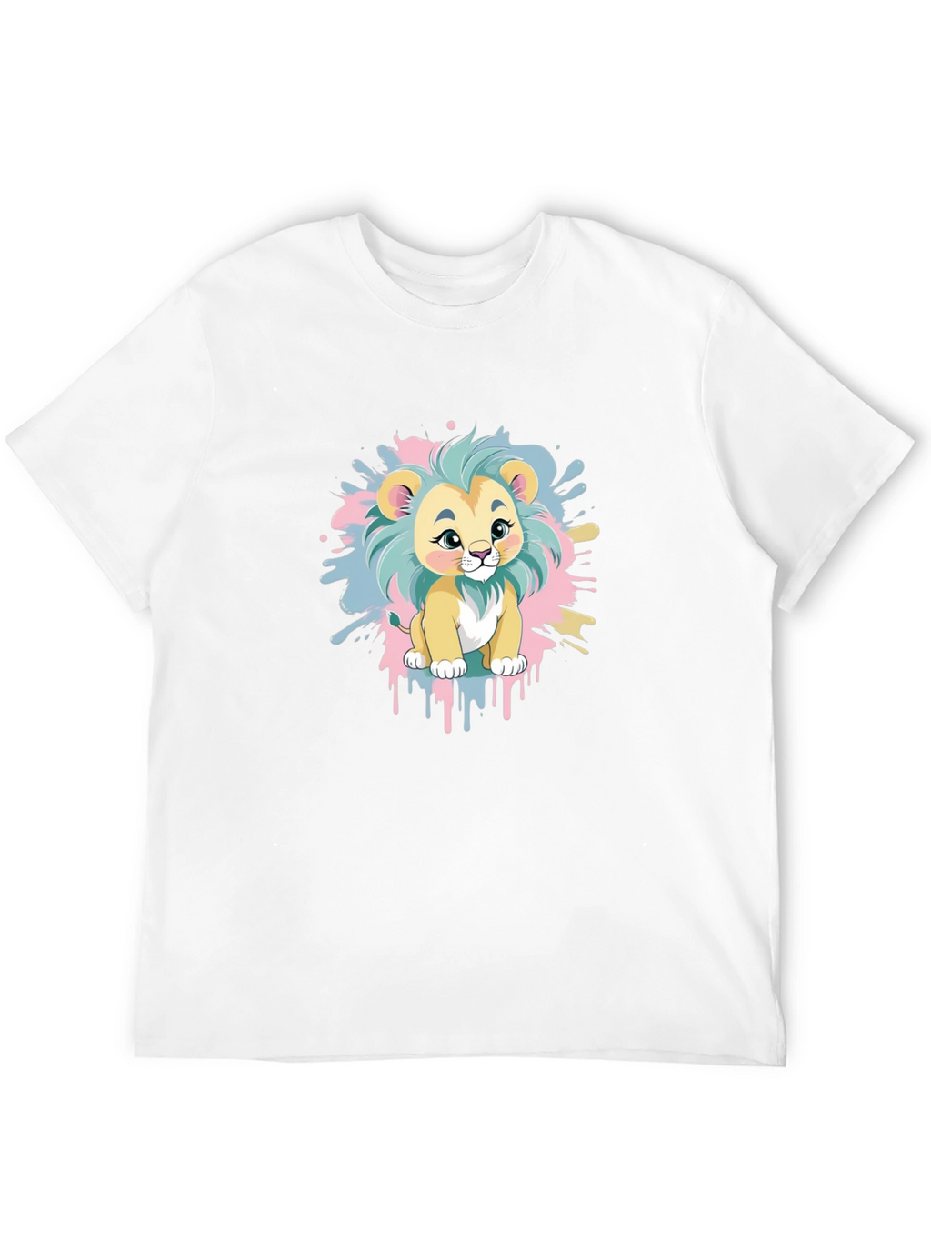 Cute Cartoon Lion Graphic Tee - Black Cotton Blend