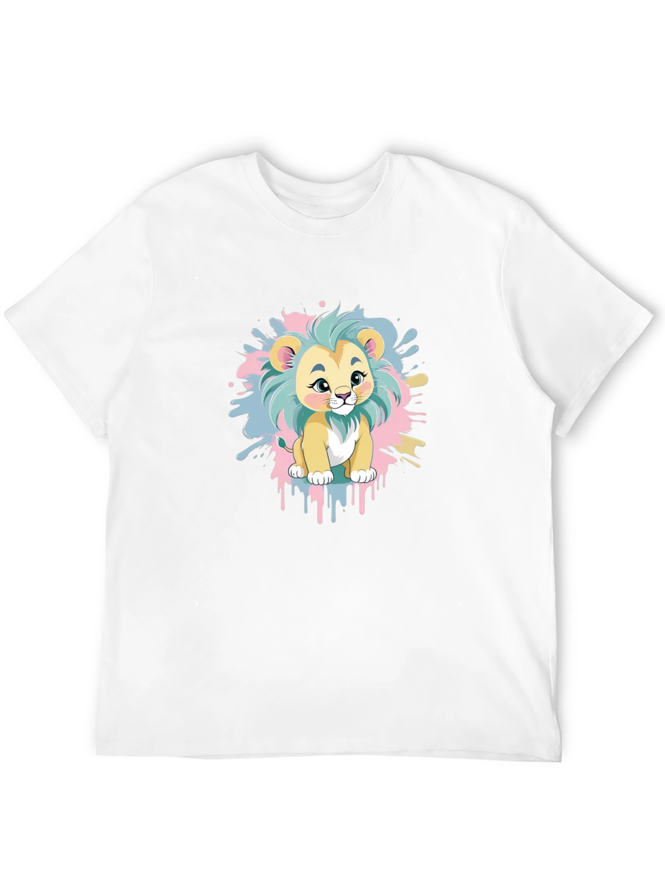 Cute Cartoon Lion Graphic Tee - Black Cotton Blend