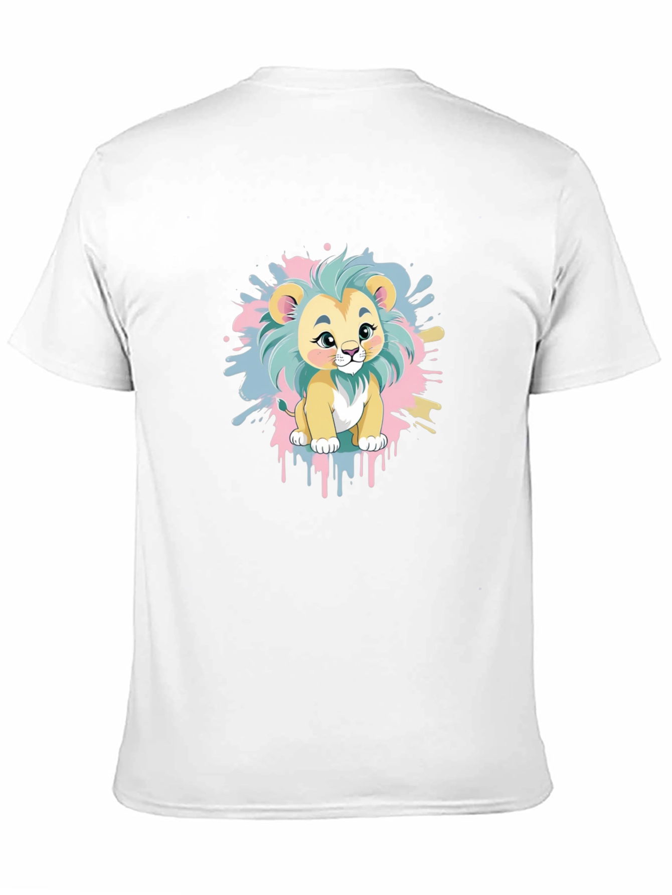 Cute Cartoon Lion Graphic Tee - Black Cotton Blend