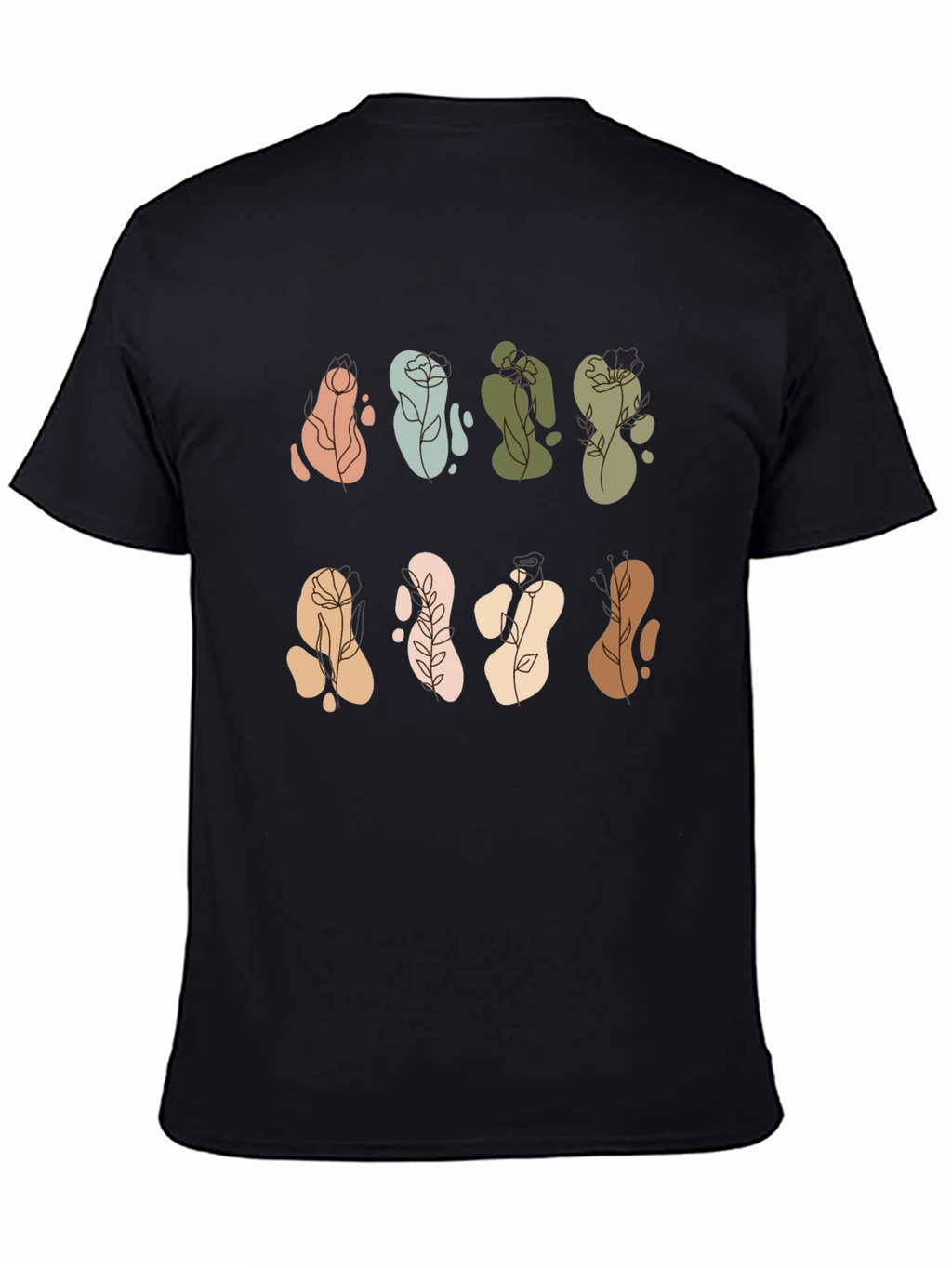 Abstract Floral Design Black T-Shirt