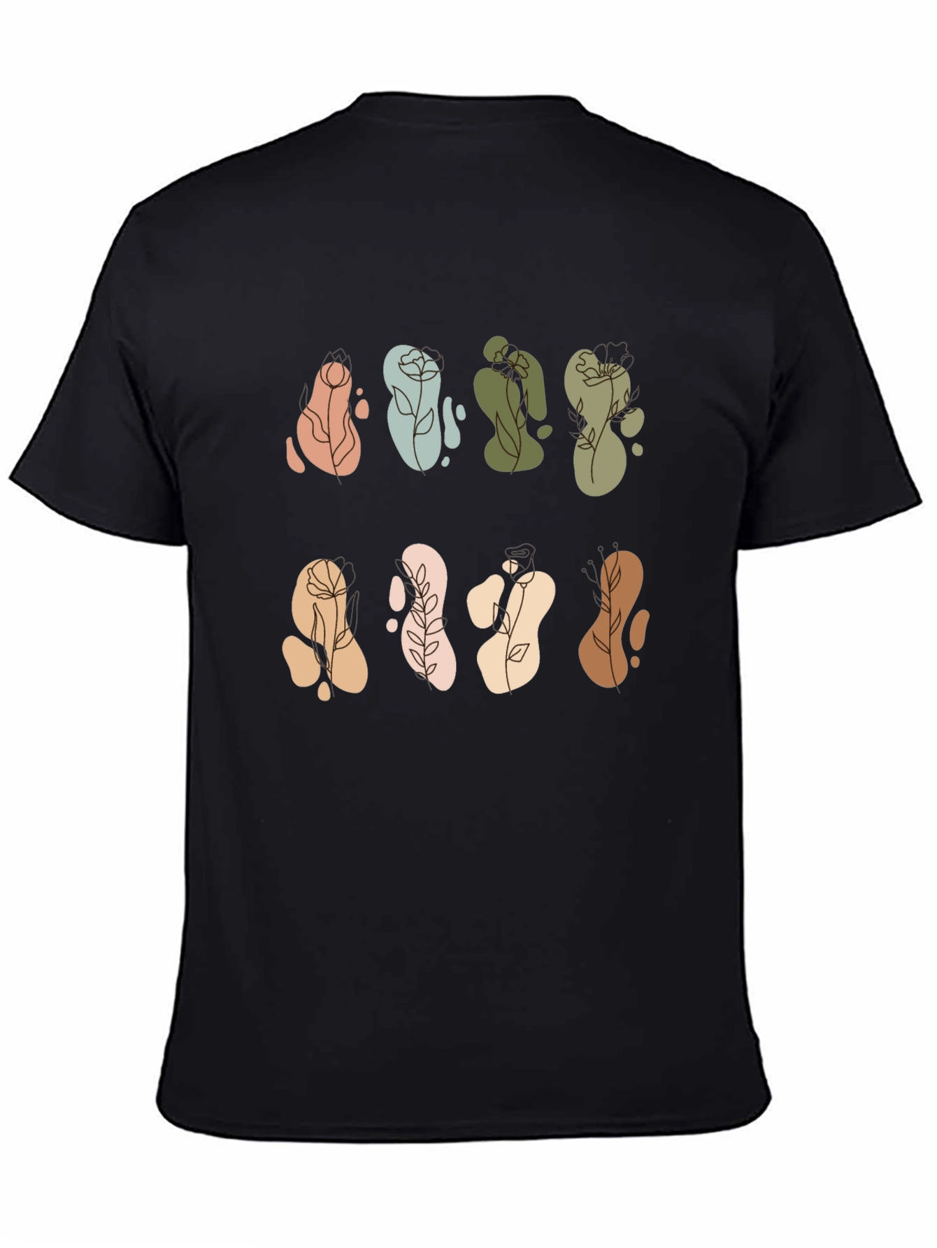 Abstract Floral Design Black T-Shirt
