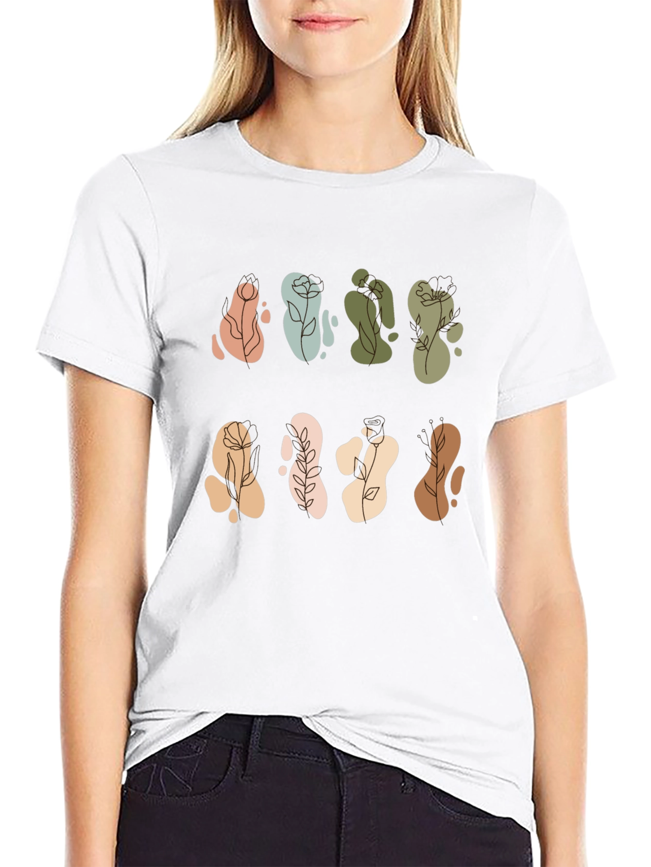 Abstract Floral Design Black T-Shirt