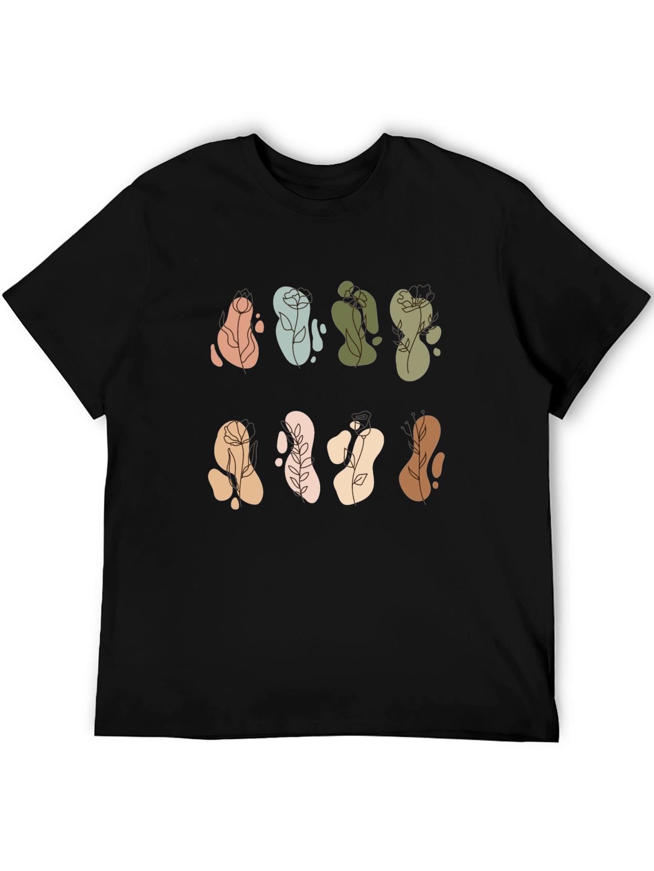 Abstract Floral Design Black T-Shirt